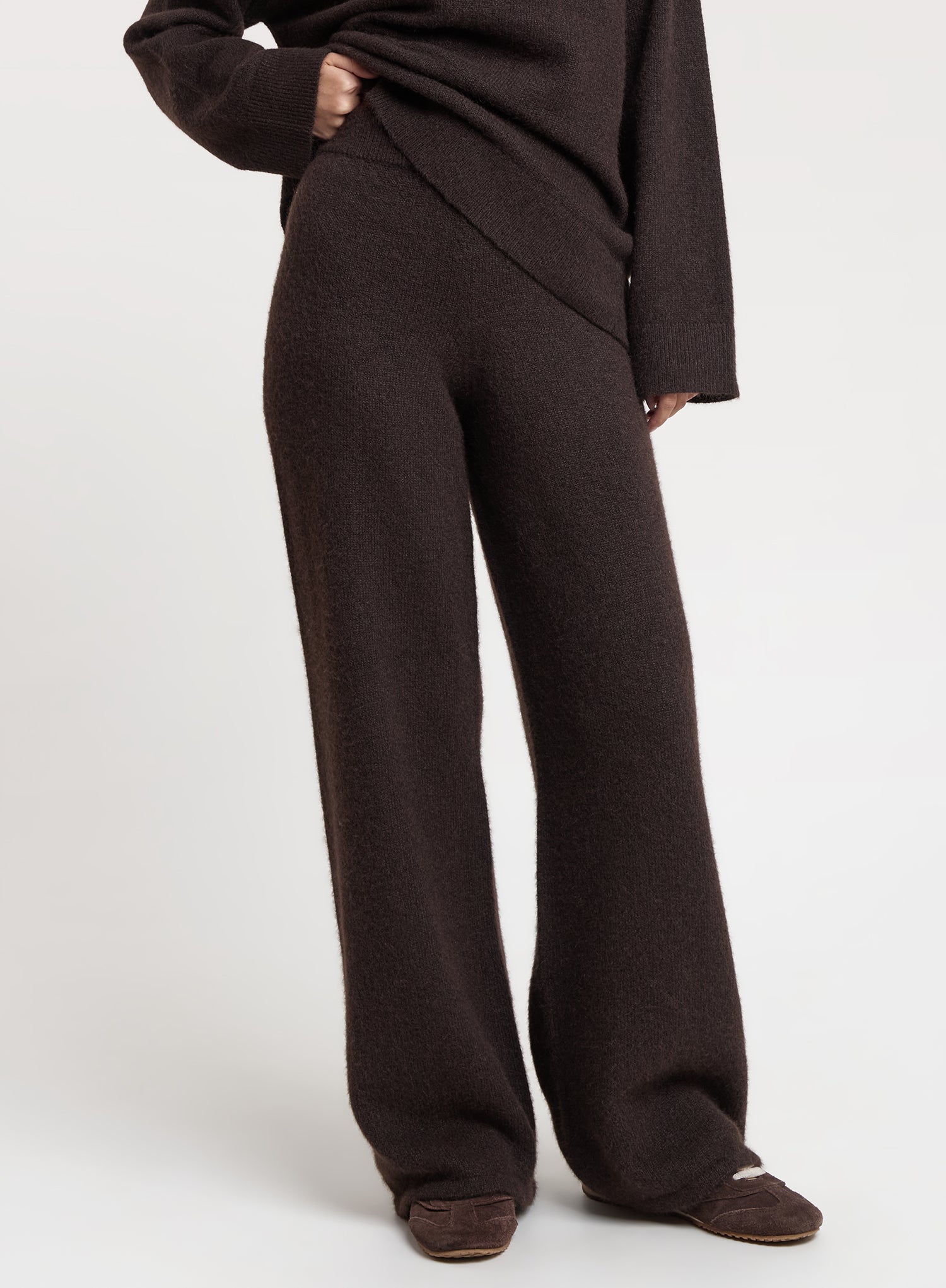 Chocolate Knitted Straight Leg Trousers
